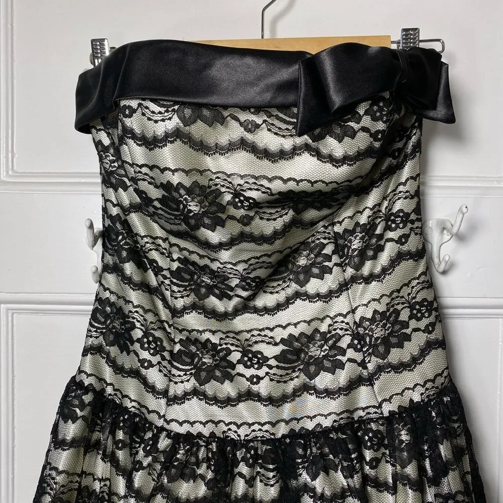 GUNNE SAX Jessica McClintock Strapless Floral Lace Overlay Prom Dress Sz 9 - Picture 3 of 13